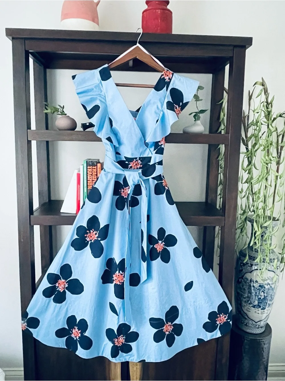 Kate Spade Grand Flora Poplin Midi Dress NWT Size 2 Blue Heron Cutout Back